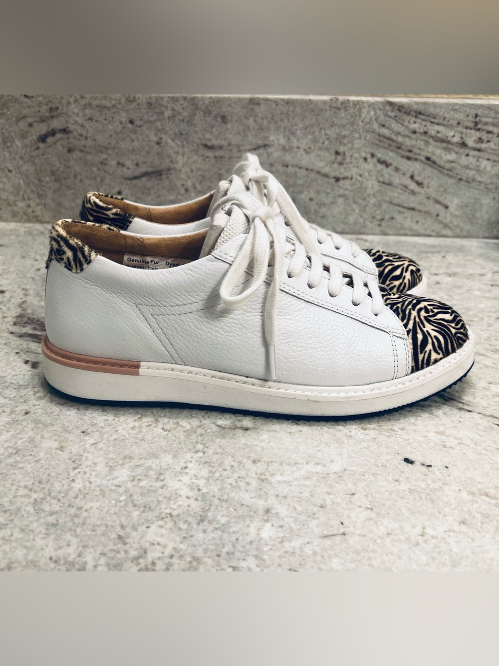 Hush Puppies White Leather Sneakers with Zebra Accent SZ 8.5